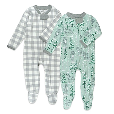 Honest&reg; 2-Pack Plaid/Wolf Organic Cotton Sleep &amp; Plays in Green/Grey. View a larger version of this product image.