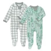 Honest&reg; Newborn 2-Pack Plaid/Wolf Organic Cotton Sleep &amp; Plays in Green/Grey