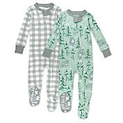 Honest&reg; Size 12M 2-Pack Plaid/Wolf Organic Cotton Snug-Fit Footed Pajamas in Teal/Grey