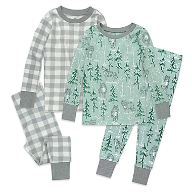 Honest&reg; Size 2T 4-Piece Plaid/Wolf Organic Cotton Long Sleeve PJ Set in Green/Multi. View a larger version of this product image.