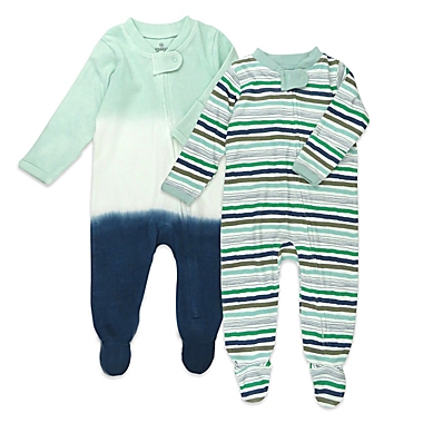 Honest&reg; Size 0-3M 2-Pack Striped Organic Cotton Sleep &amp; Plays in Navy/White. View a larger version of this product image.