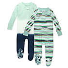 Alternate image 0 for Honest&reg; Size 12M 2-Pack Striped Organic Cotton Snug-Fit Footed Pajamas in Navy/White