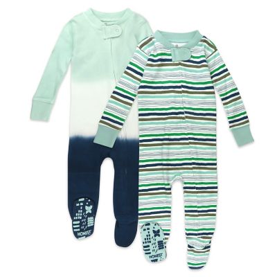 Honest&reg; Size 18M 2-Pack Striped Organic Cotton Snug-Fit Footed Pajamas in Navy/White