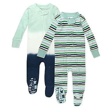 Honest&reg; Size 12M 2-Pack Striped Organic Cotton Snug-Fit Footed Pajamas in Navy/White. View a larger version of this product image.