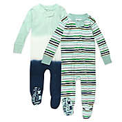 Honest&reg; Size 24M 2-Pack Striped Organic Cotton Snug-Fit Footed Pajamas in Navy/White