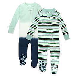 Honest® 2-Pack Striped Organic Cotton Snug-Fit Footed Pajamas in Navy/White