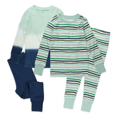 Honest&reg; Size 4T 4-Piece Striped Organic Cotton Long Sleeve PJ Set in Blue/Multi