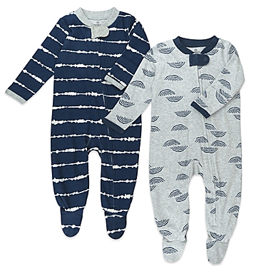 Honest&reg; 2-Pack Striped Organic Cotton Sleep &amp; Plays in Navy/Multi. View a larger version of this product image.