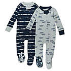 Alternate image 0 for Honest&reg; 2-Pack Striped Organic Cotton Snug-Fit Footed Pajamas in Navy/Grey