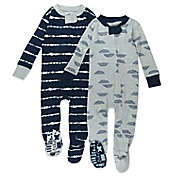 Honest&reg; 2-Pack Striped Organic Cotton Snug-Fit Footed Pajamas in Navy/Grey