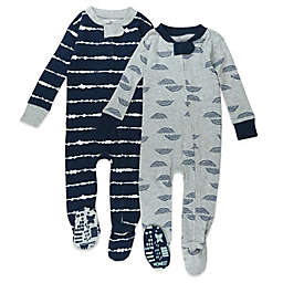 Honest® Size 12M 2-Pack Striped Organic Cotton Snug-Fit Footed Pajamas in Navy/Grey