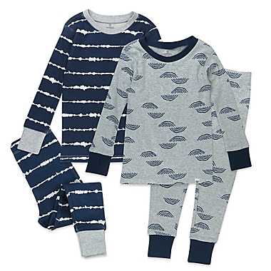 Honest&reg; Size 4T 4-Piece Striped Organic Cotton Long Sleeve PJ Set in Navy/Multi. View a larger version of this product image.