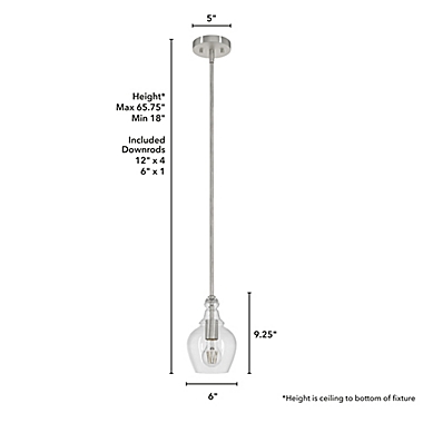 Hunter&reg; Maple Park 1-Light Mini Pendant in Brushed Nickel. View a larger version of this product image.