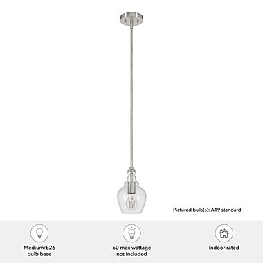 Hunter&reg; Maple Park 1-Light Mini Pendant in Brushed Nickel. View a larger version of this product image.