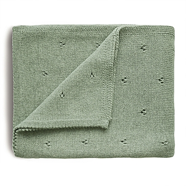 Mushie Knitted Pointelle Baby Blanket in Sage M&eacute;lange. View a larger version of this product image.
