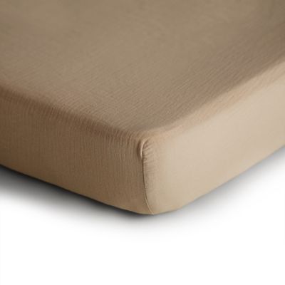 Mushie Extra-Soft Muslin Mini Crib Sheet in Pale Taupe
