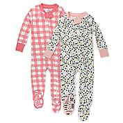 Honest&reg; Size 12M 2-Pack Organic Cotton Pebbles and Gingham Snug-Fit Footed Pajamas in Pink