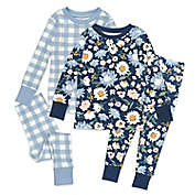 Honest&reg; 4-Piece Plaid and Floral Organic Cotton Pajama Set in Light Blue/Navy