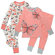 Honest&reg; Size 2T 4-Piece Butterfly Organic Cotton Long Sleeve Pajama Set in Pink/Grey