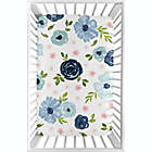 Alternate image 1 for Sweet Jojo Designs&reg; Floral Mini Fitted Crib Sheet in Blue/Pink