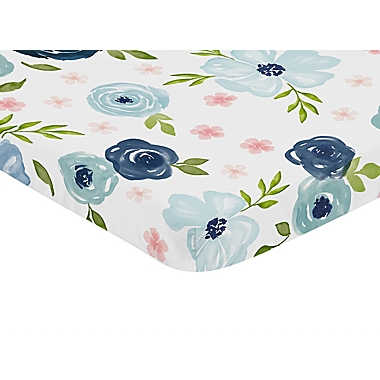Sweet Jojo Designs&reg; Floral Mini Fitted Crib Sheet in Blue/Pink. View a larger version of this product image.