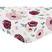 Sweet Jojo Designs&reg; Watercolor Floral Rose Fitted Crib Sheet in Burgundy/Pink