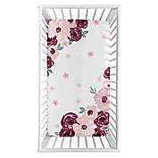 Sweet Jojo Designs&reg; Watercolor Floral Rose Photo OP Crib Sheet in Burgundy/Pink