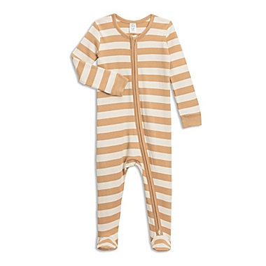 Colored Organics Size 3-6M Peyton Striped Organic Cotton Footie Zip Sleeper in Tan. View a larger version of this product image.