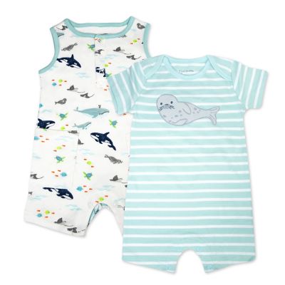 Mac &amp; Moon 2-Pack Sealife Organic Cotton Rompers in Light Blue