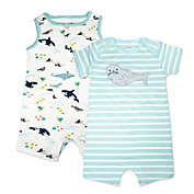 Mac &amp; Moon Size 12M 2-Pack Sealife Organic Cotton Rompers in Light Blue