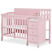Dream On Me Jayden 4-in-1 Full Panel Convertible Mini Crib and Changer in Pink