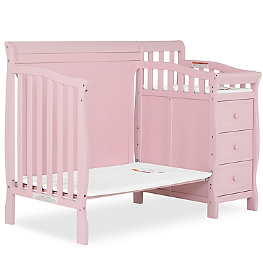 Dream On Me Jayden 4-in-1 Full Panel Convertible Mini Crib and Changer in Pink. View a larger version of this product image.