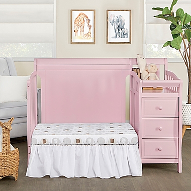 Dream On Me Jayden 4-in-1 Full Panel Convertible Mini Crib and Changer in Pink. View a larger version of this product image.