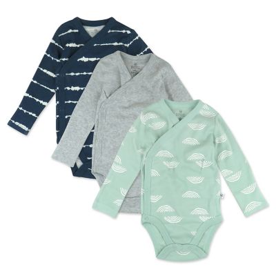 3-6M 0-3M Bamboo Baby Kimono Bodysuit Long Sleeve Baby Clothes Side Snap 