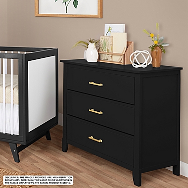 Dream On Me Universal 3-Drawer Dresser in Black/Gold. View a larger version of this product image.