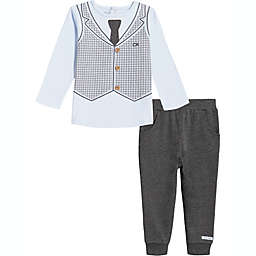 Calvin Klein® Printed Vest Long Sleeve Top & Pant Set in Blue/Black