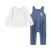 Tommy Hilfiger&reg; 2-Piece Long Sleeve Top and Overall Set in White/Denim