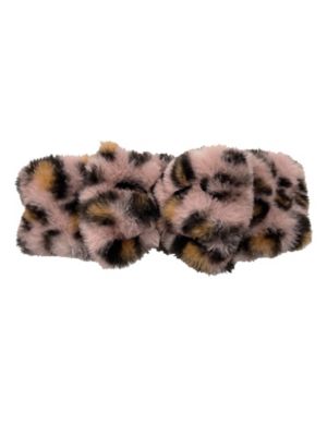 Addie &amp; Tate Printed Faux Sherpa Bow Headband in Leopard