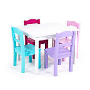 Tot Tutors 5-Piece Wooden Table and Chairs Set in White/Purple/Pink