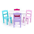 Alternate image 1 for Tot Tutors 5-Piece Wooden Table and Chairs Set in White/Purple/Pink