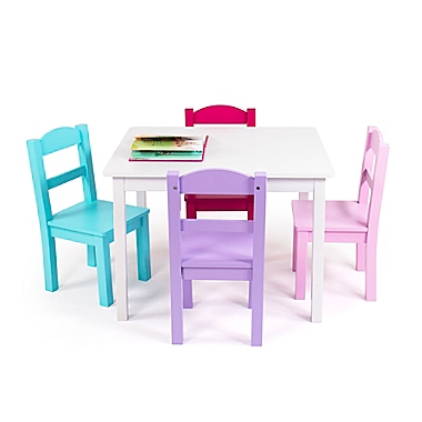 Tot Tutors 5-Piece Wooden Table and Chairs Set in White/Purple/Pink. View a larger version of this product image.