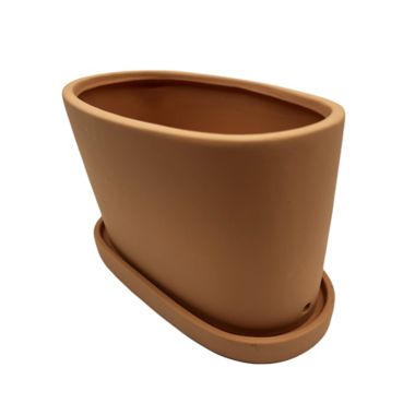 Small Outdoor Pot Planter with Saucer in Terracotta. View a larger version of this product image.