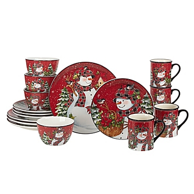 Service for 4 Certified International Magic of Christmas Snowman 16pc Dinnerware Set Multicolored 
