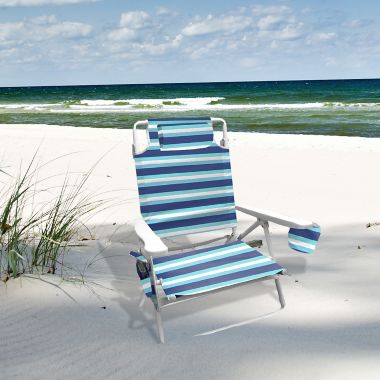 H for Happy&trade; 5-Position Beach Chair in Blue Stripe. View a larger version of this product image.