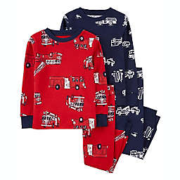 carter's® Size 4T 4-Piece Firetruck 100% Snug Fit Cotton PJs in Red/Navy