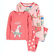 carter&#39;s&reg; Size 12M 4-Piece Dinosaur Long Sleeve Snug-Fit Pajama Set in Pink