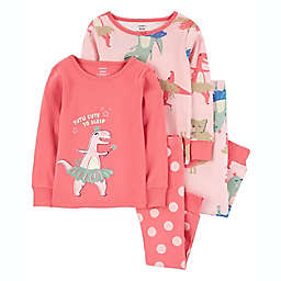 carter's® Size 4T 4-Piece Dinosaur Long Sleeve Snug-Fit Pajama Set in Pink