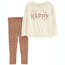 carter's® Size 4T 2-Piece "Happy" Jersey Tee and Legging Set in White