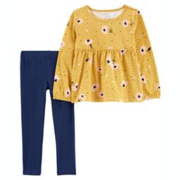 carter's 2-Piece Floral Long Sleeve Jersey Top and Legging Set in Yellow