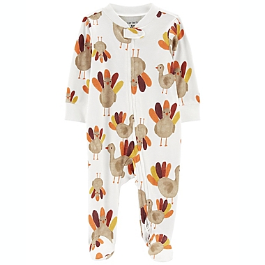 carter&#39;s&reg; Size 6M Thanksgiving 2-Way Zipper Sleep &amp; Play Bodysuit in White. View a larger version of this product image.